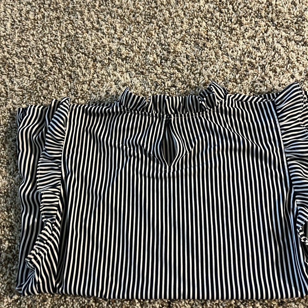 Ann Taylor Black and White Striped Blouse